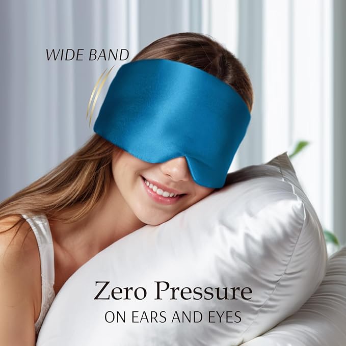 Zenssia 100% Mulberry Silk Sleep Mask Eye Mask for Man and Woman with Adjustable Headband, Full Size Large Sleep Mask & Blindfold for Total Blackout for All Night Sleep, Travel & Nap- Peacock Blue-VivaGrace Women