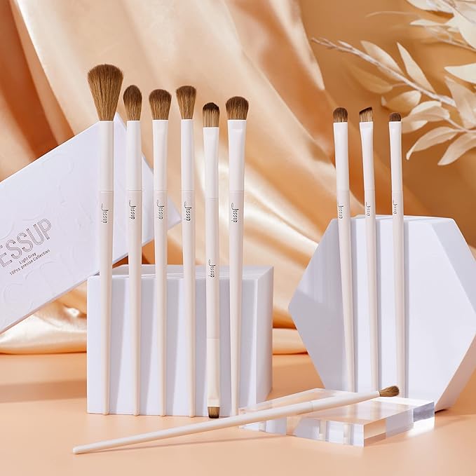 Jessup Precision Makeup Brushes 10Pcs Eye Makeup Brush Set Premium Synthetic Eyeshadow Concealer Eyeliner Eyebrow Blending Highlight Brush, Light Grey T330-VivaGrace Women