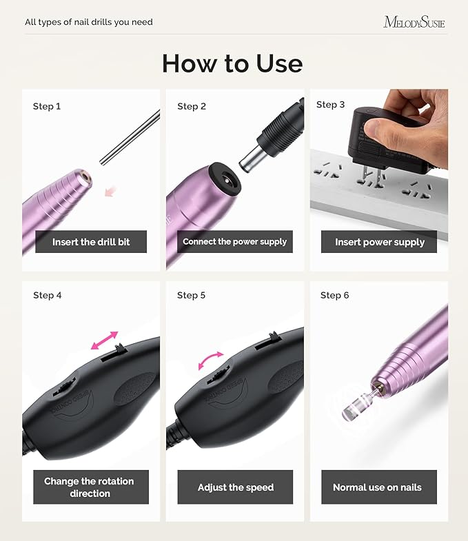 MelodySusie Portable Electric Nail Drill,PC120B Compact Efile Electrical Professional Nail File Kit for Acrylic, Gel Nails, Manicure Pedicure Polishing Shape Tools Design for Home Salon Use, Purple-VivaGrace Women
