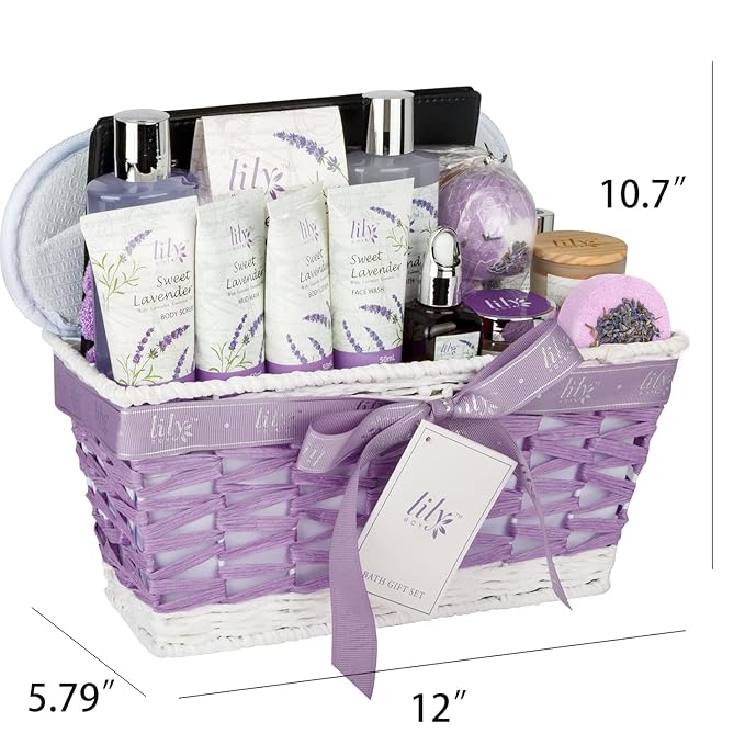 Mothers Day Gifts for Mom - 18-Piece Luxury Bath and Body Gift Set for Women, Lavender Spa Gift Basket with Bath Bomb, Diffuser | Self Care, Christmas Birthday Gifts for Her, Bridal Shower Pamper Kit-VivaGrace Women