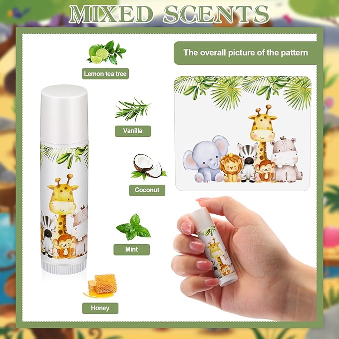 Fumete 50 Pack Jungle Animal Baby Shower Party Gifts Favors Bulk Lip Balms for Guests Boys Girls Neutral Gender Reveal Favors for Baby Shower Prizes Souvenirs Bags Stuffer Classroom Prizes-VivaGrace Women