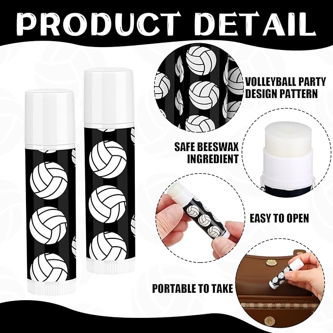 24 Pcs Volleyball Lip Balm Volleyball Team Gifts Volleyball Party Favors Volleyball Lip Balm Gift for Volleyball Team Volleyball Party Guest Supplies (Black)-VivaGrace Women