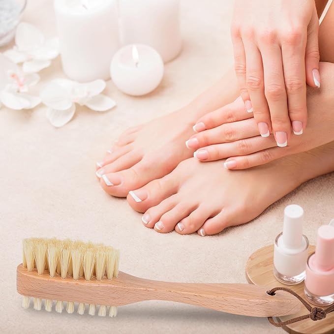 Takavu Nail Brush, Pure Boar Bristles, Natural Wood Handle, Nail Cleaning Brush for Scrubbing Fingernail Toenail Hand Feet, Dual Sided for Regular Manicure Nail Care Hygiene-VivaGrace Women
