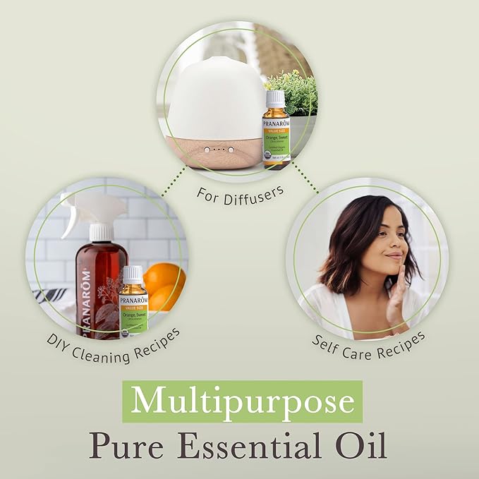 Pranarom USDA Certified Organic Sweet Orange Essential Oil (15ml), 100% Pure Undiluted Therapeutic Grade from Mexico for Aromatherapy, Diffuser, Citrus Scent, Soothing, DIY Cleaning-VivaGrace Women