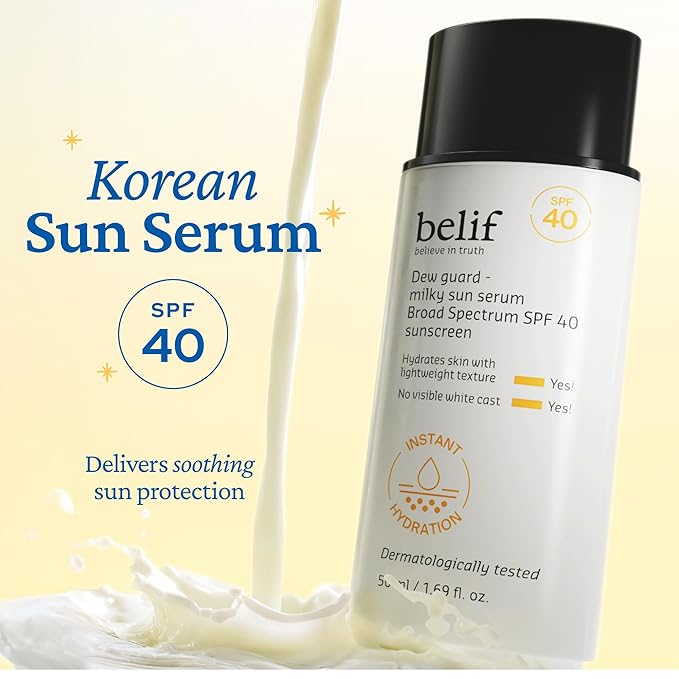 belif Milky Niacinamide Sunscreen SPF 40 – Lightweight & Invisible Sun Serum for Face with 7 Types of Hyaluronic Acid | No White Cast, Non-Comedogenic, Hydrating, Makeup-Gripping Primer (1.69 fl.oz)-VivaGrace Women