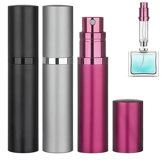 3-Pack 5ml Refillable Perfume Atomizer Travel Bottle Leakproof Luxury Travel Perfume Refillable Bottle, Portable Fragrance Atomiser (Black & Grey & Rose Red)-VivaGrace Women