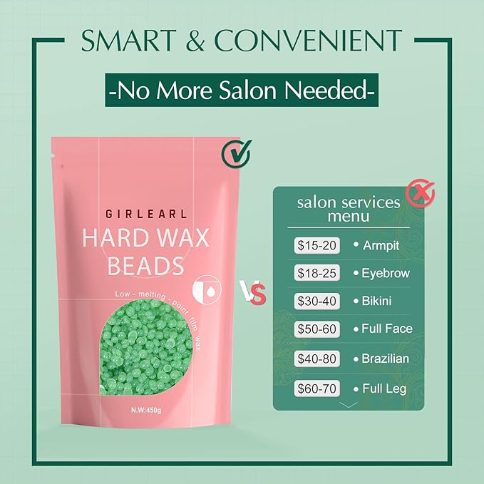 Wax Beads (1lb) for Hair Removal - Aloe Vera Formula, Perfect for Sensitive Skin, Eyebrow, Brazilian Bikini, Legs, Facial and Full Body Waxing at Home-VivaGrace Women