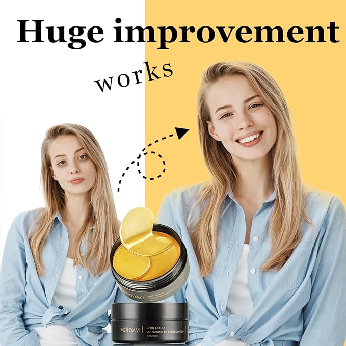 24k Gold Eye Treatment Maks 60PCS Under Eye Patch Cooling Under Eye Pads for Brightening Repairing and Refreshing Your Skin Under Eye Mask, Beauty Skin Care(gold)-VivaGrace Women