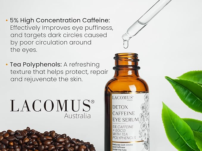 Advance Caffeine 5% + EGCG Serum for Brighter Eyes - Powerful Eye Contour Serum for Reduces Puffiness, Dark Circles, and Pigmentation - Hydrating and Smoothing Formula - LACOMUS Australia-VivaGrace Women