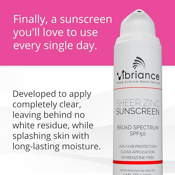 Vibriance Sheer Zinc Sunscreen - Tinted Sunscreen for Face SPF 50, Lightweight Facial Moisturizer with Niacinamide, Hyaluronic Acid - 1.7 fl oz-VivaGrace Women