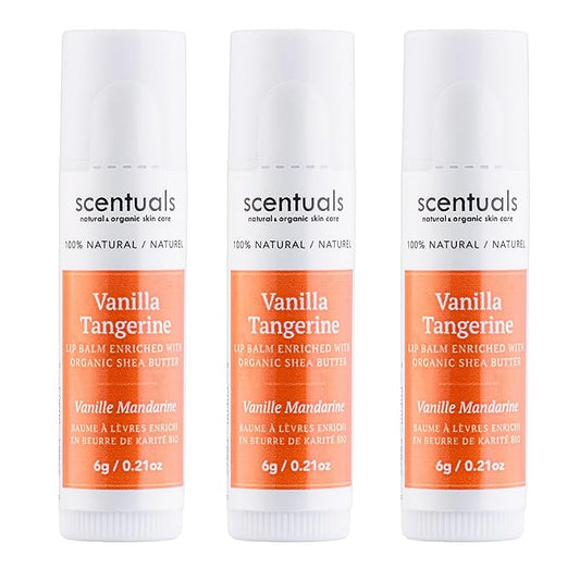 Lip Balm Vanilla Tangerine Set of 3, Made with Shea Butter, Cocoa Butter, Avocado & Jojoba oil, Beeswax, Vitamin E and Essential oil, Moisturizing Lip Care, Cruelty Free Hydration, Natural (3 Pack)-VivaGrace Women