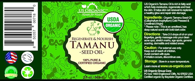 US Organic Tamanu Oil, USDA Certified Organic, 100% Pure Virgin Cold Pressed Unrefined, Dark Green Color, Sourced from Southeast Asia_Improved Cap_2oz (56 ml)-VivaGrace Women