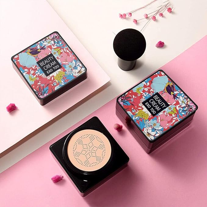 2 Pack Mushroom Head Air Cushion CC Cream Foundation,Beauty Cream EXO TOO Moisturizing BB Cream, Long Lasting Matte Concealer with 2PCS Mushroom Head Sponges (Natural)-VivaGrace Women