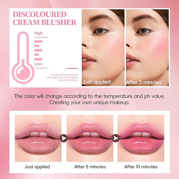 Color Changing Blush Stick for Cheek Lip, Black to Pink Jelly Clear Blush PH Temperature Change Magic Cream Blush Tinted, Lightweight Long Lasting Dewy Natural Glow Makeup for All Skin Tones-VivaGrace Women