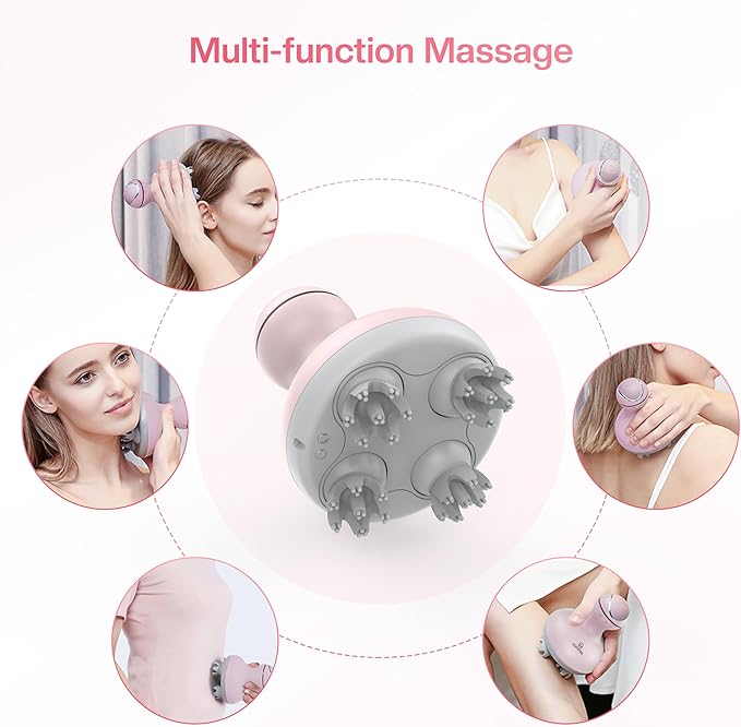 COMFIER Scalp Massager for Hair Growth, Waterproof & Full Body Kneading, 84 Massage Nodes, Handheld Head Scratcher, Cat Massager, Pink-VivaGrace Women