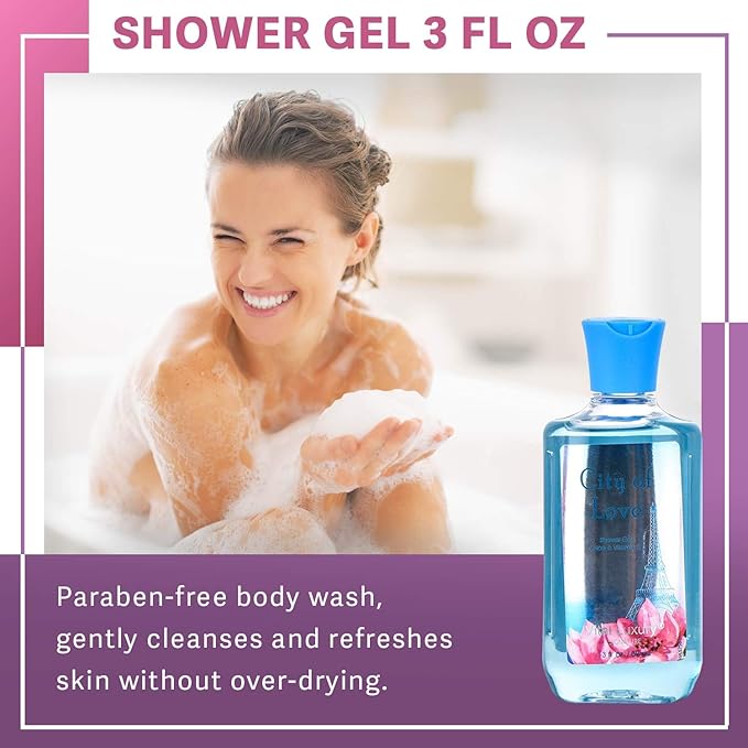 Bath & Body Care Travel Set - Home Spa Set with Body Lotion, Shower Gel and Fragrance Mist, Valentines Day Gifts for Her and Him(City of Love)-VivaGrace Women