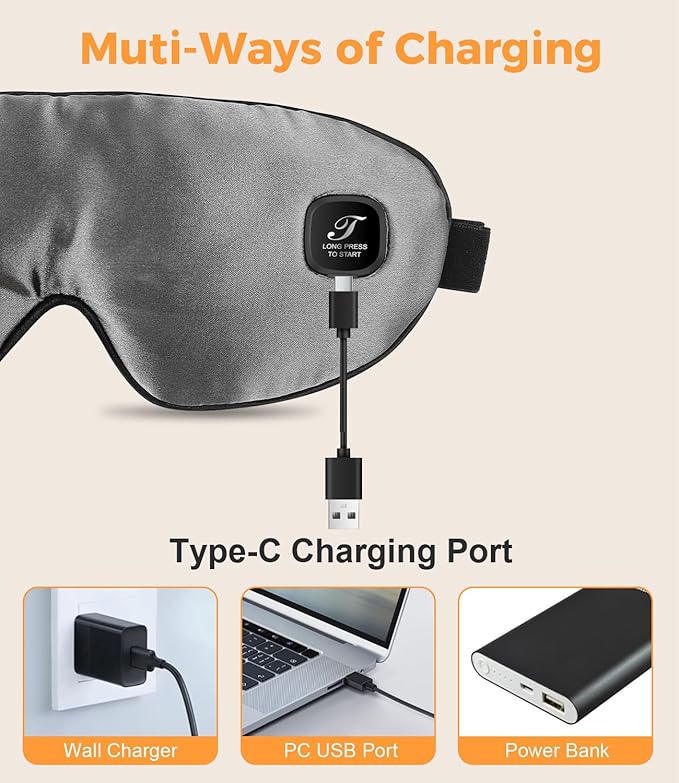 Heated Eye Mask for Dry Eyes, Cordless Warm Eye Compress, Styes, Blepharitis, 1000mAh, 3 Heat Levels, Electric, Light-Blocking, Washable Cover, Travel (Gray)-VivaGrace Women