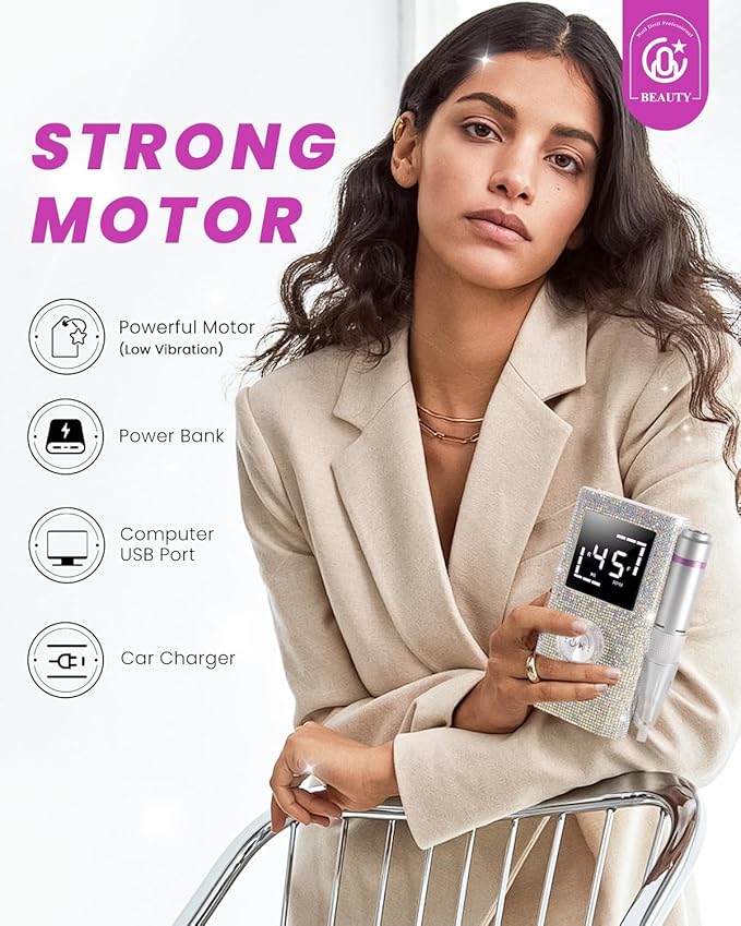 CozyZen Cordless Electric Nail Drill, 45000 RPM Rechargeable Diamond E-File, Portable & Low Noise for Acrylic/Gel Nails, Manicure & Pedicure - Professional & Home Use-VivaGrace Women