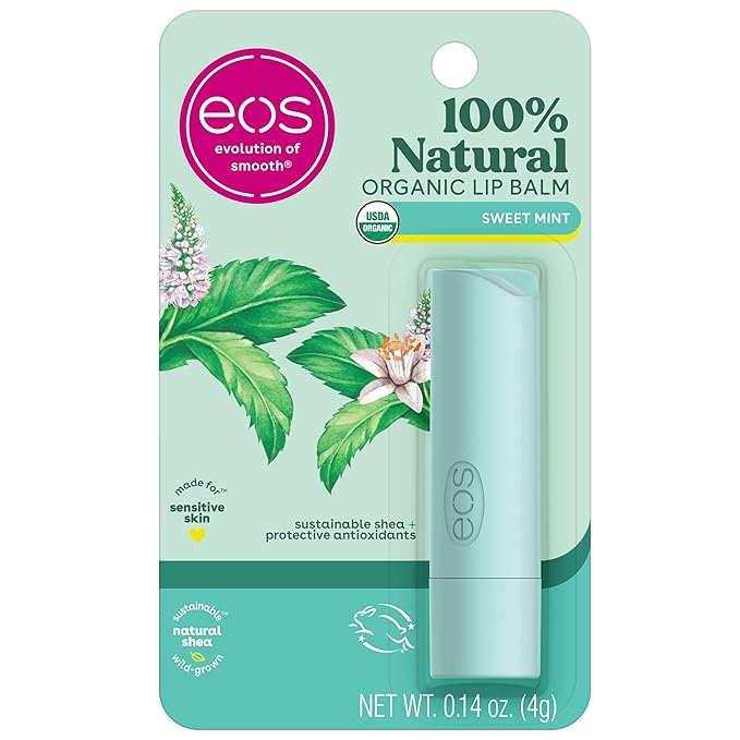 eos 100% Natural & Organic Lip Balm- Sweet Mint, Dermatologist Recommended, All-Day Moisture Lip Care, Made for Sensitive Skin, 0.14 oz-VivaGrace Women