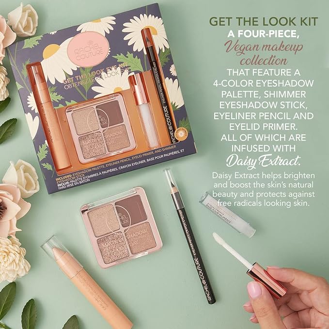 Rachel Couture Get the Look Eye & Lip Makeup Kit with Eyeshadow Palette, Eyeliner Pencil, & Eyelid Primer | Infused with Daisy Extract | Vegan & Cruelty-Free-VivaGrace Women