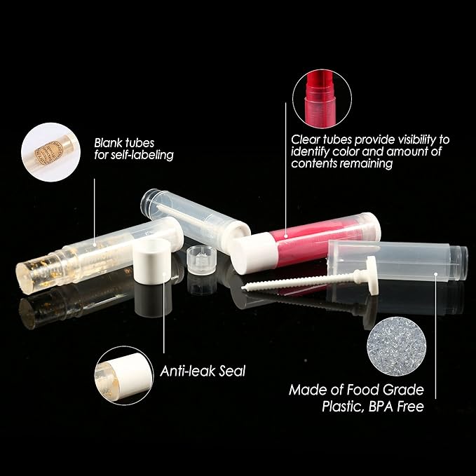 LotFancy Lip Balm tubes Empty, 60PCS 5.5ml (3/16 Oz), Clear Lip Balm Container Tubes with White Caps, BPA Free & Leak Free, Refillable-VivaGrace Women