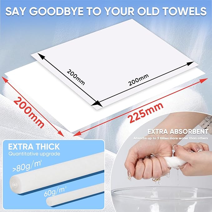 C&S XL Disposable face towels,Silk feeling super soft Washcloths,100% Ultra-fine Plant fibers,Thick & tear-resistant,Safety for babies and sensitive skin,Make up remover,Skin care and beauty,80 Count.
