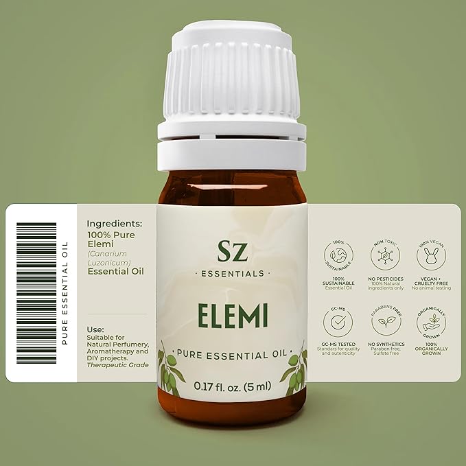 Elemi Essential Oil (Canarium Luzonicum) - 100% Pure and Undiluted - Fresh, Citrusy & Spicy Scent with Subtle Balsamic and Peppery Undertones - Therapeutic Grade & Vegan -0.17 oz (5ml)-VivaGrace Women
