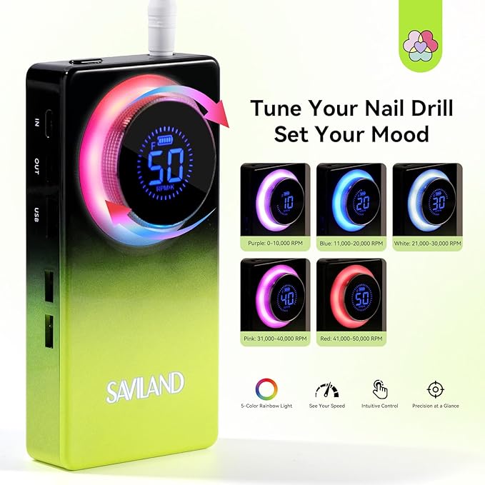 SAVILAND Advanced 50000RPM Professional Nail Drill : Portable Electric Nail File Nail Supplies Electric Nail Drill 6000MAh Drill para Uñas Nail Filer Electric with Drill Bits for Acrylic Nail Kit-VivaGrace Women