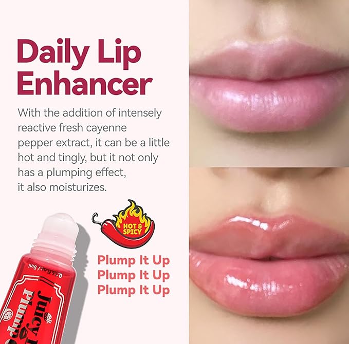 Lip Plumper Gloss 3 Colors Set, Spicy Natural Roll On Lip Plumping Oil and Pout Lip Plumper, Lifter Gloss, Enhancer for Fuller Booster Balm Moisturizing Hydrating & Nourishing Lip Glaze(A)-VivaGrace Women
