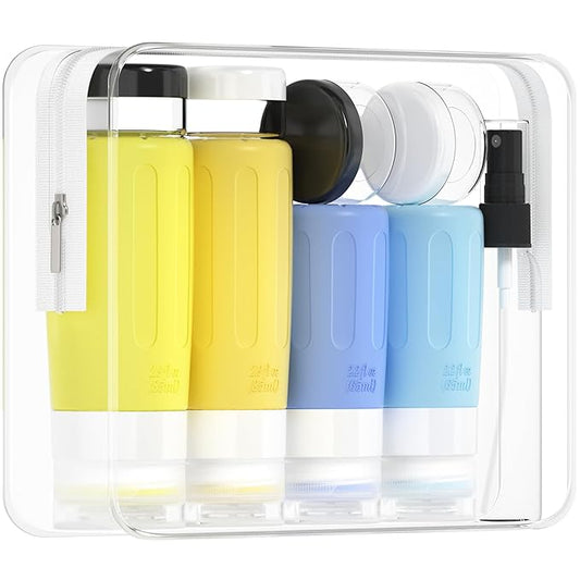 Morfone 16 Pack Silicone Travel Bottles Set for Toiletries TSA Approved Travel Containers Leakproof Squeezable Refillable Accessories 2oz 3oz for Shampoo Conditioner Lotion Liquids (Yellow Blue)-VivaGrace Women