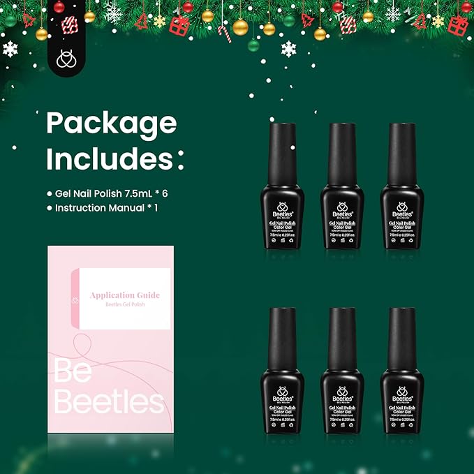 Beetles Glitter Gel Nail Polish, 6 Colors Red Green Gel Nail Polish Set Soak Off Uv LED Nail Lamp Reflective Glitter Nail Art DIY Home Nails Manicure Gifts for Women Her Girls-VivaGrace Women