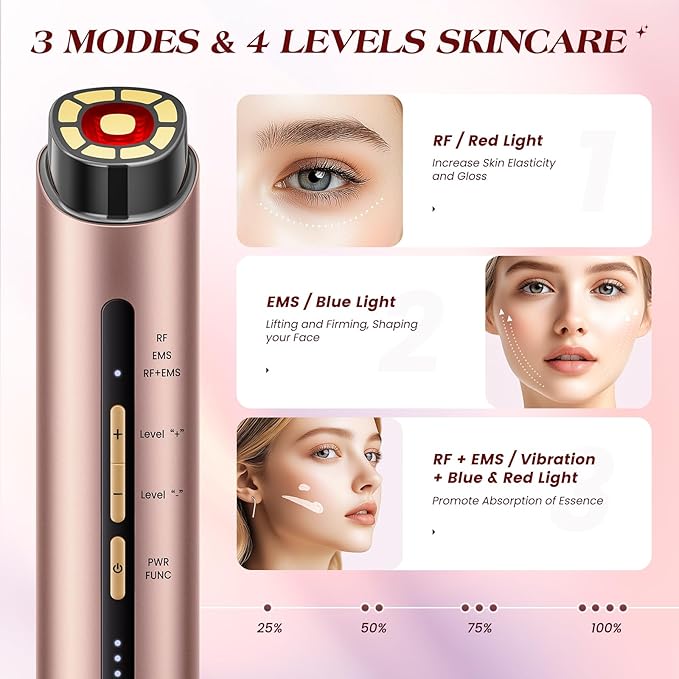 Microcurrent Facial Device, 3 Modes Red Light Therapy for Face and Neck, Skin Care Facial Massager Perfect Gifts for Women Men(Gold)-VivaGrace Women