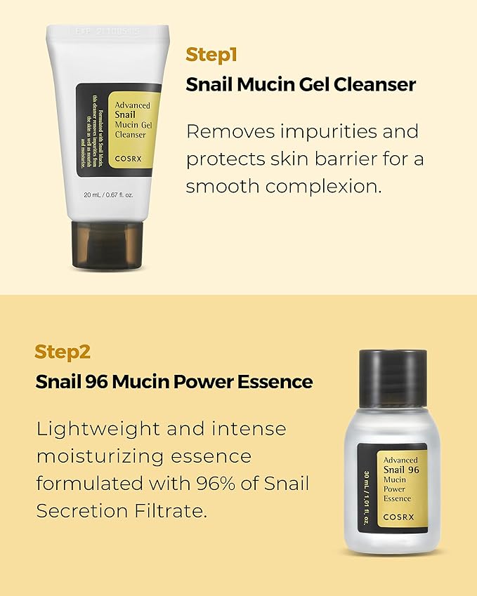 COSRX All About Snail Korean Skincare | TSA Approved Travel Size, Gift Set with Face Gel Cleanser, Essence, Cream & Eye-cream, Repairing, Recovering, Rejuvenating Kit with Snail Mucin, Korean Skincare-VivaGrace Women