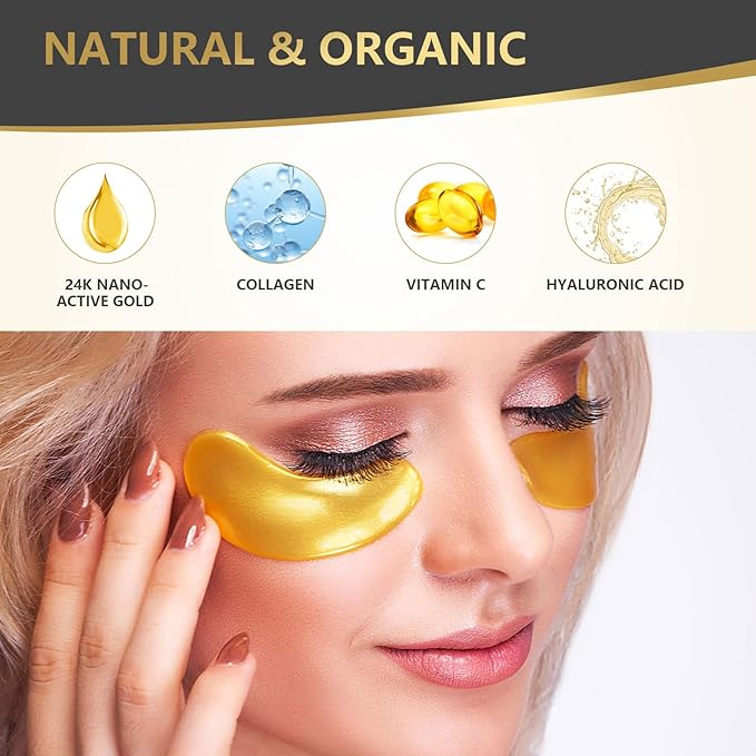 24K Gold Eye Mask, 30 Pairs, Natural Anti-aging Eye Pads for Puffy Eyes, Dark Circles, and Eye Bags with Amino Acid & Collagen, with Revitalize and Hydrate Your Skin-VivaGrace Women