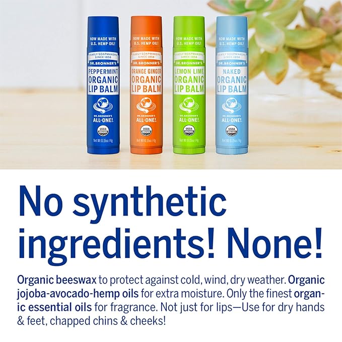 Dr. Bronner’s Organic Lip Balm 6-Pack (.15oz) Natural, Moisturizinging, Petroleum-Free Lip Balm with Beeswax & Avocado Oil for Dry Lips, Men & Women - Lemon Lime-VivaGrace Women