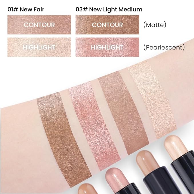evpct 2in1 Face Shaping & Contouring Stick Cream Contour Concealer Bronzer Stick Makeup Kit for Beginner Face Highlighter Makeup Stick contorno maquillaje de maquillaje, NEW Fair + NEW Light Medium-VivaGrace Women