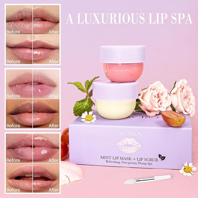 Lip Mask & Lip Scrubber Exfoliator Lip Sleeping Mask Overnight for Dark Lips to Lighten Moisturizer Lip Butter Balm for Dry Chapped Cracked Peel Lips Skin Care（Mint Flavor）-VivaGrace Women