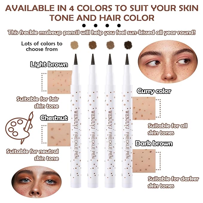 4 Colors Freckle Pen,Waterproof Freckle Makeup Pen,Lightweight Long Lasting Quick Dry Dot Spot Makeup Pen - Light Brown,Natural Coffee,Chestnut,Dark Brown-VivaGrace Women