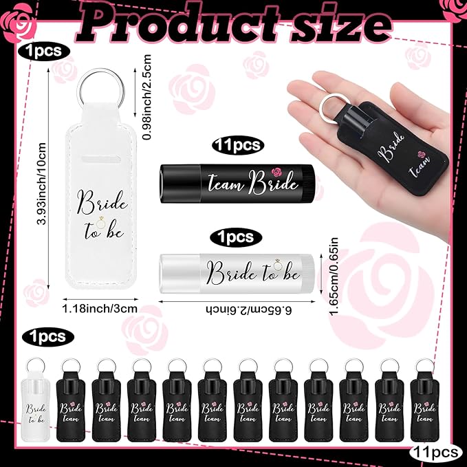 24 Pack Bachelorette Party Favor Lip Balm Set Team Bride Lip balm with Lipstick Holder Keychain Bride to be Lip balm Bridal Shower Proposal Gifts for Wedding Party Favors(White, Black)-VivaGrace Women