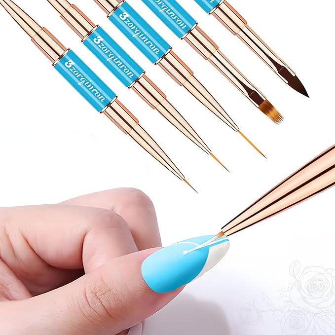 Nail Art Bushes Set, Professional 5Pcs Double-Ended Nail Brush Kit for Details, Long Lines, Ombre & 3D Design-Perfect for DIY Manicures & Salons (Blue)-VivaGrace Women