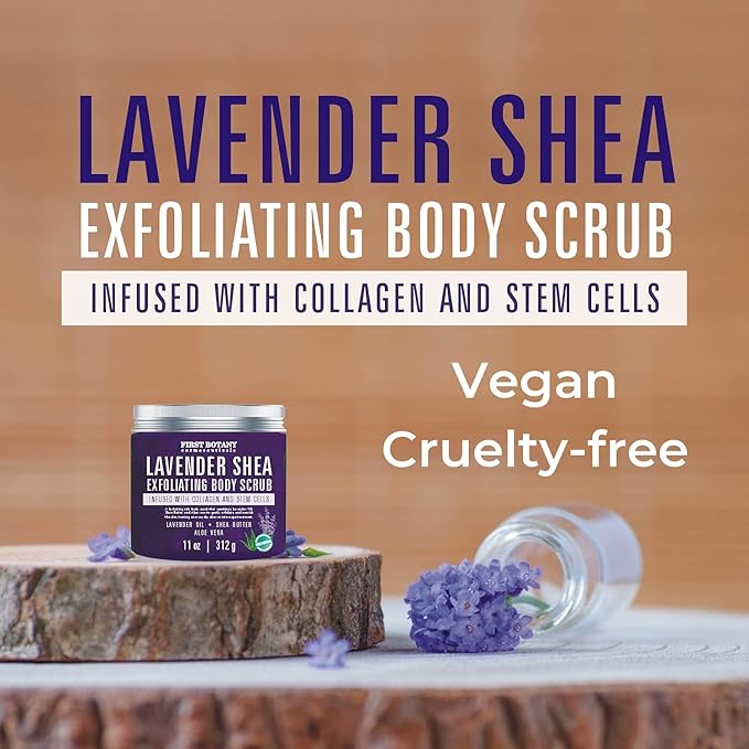 First Botany Body Scrub - Natural Exfoliating Salt Scrub & Body and Face Souffle helps with Moisturizing Skin, Acne, Cellulite, Dead Skin Scars, Wrinkles (10 fl oz, Lavender)-VivaGrace Women