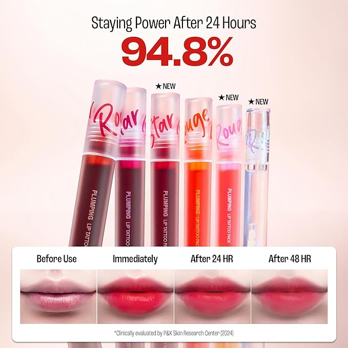 Rouge Star Plumping Lip Tattoo (0.17 oz) - 72-HR Long Lasting Waterproof Peel Off Lip Stain - Transfer-Proof, Non -Sticky Hydrating Matte Lip Tint Tattoo (Classic Red)-VivaGrace Women
