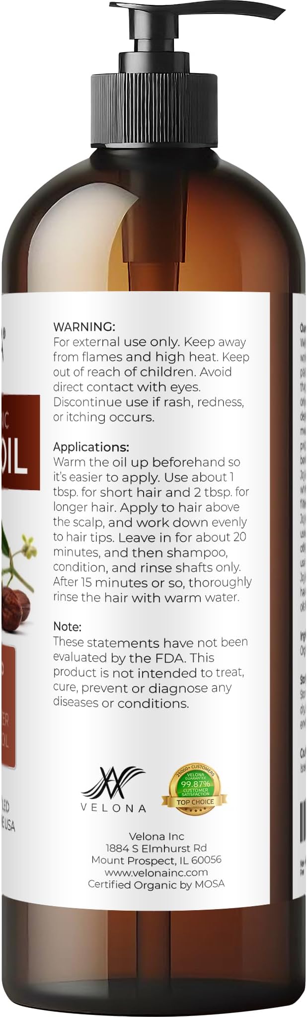 velona Jojoba Oil USDA Certified Organic - 16 fl oz (With Pump) | 100% Pure and Natural | Golden, Unrefined, Cold Pressed, Hexane Free | Moisturizing Face, Hair, Body, Skin Care-VivaGrace Women