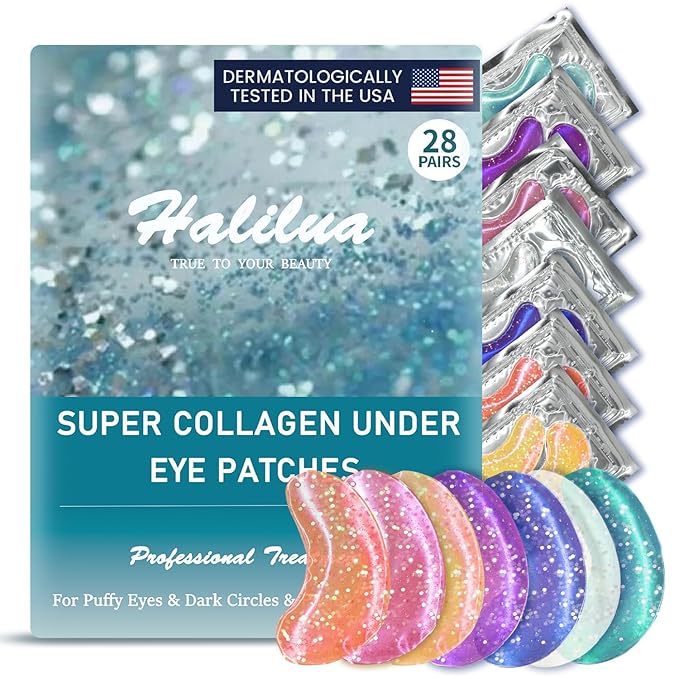 Under Eye Patches (28 Pairs), Eye Mask for Dark Circles, Puffy Eyes, Eye Bags, Wrinkles, 7 Colors Crystal Gel Gold Eye Mask Patches, Eye & Lip Treatment Skin Care Products-VivaGrace Women