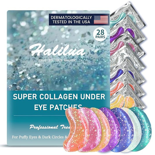 Under Eye Patches (28 Pairs), Eye Mask for Dark Circles, Puffy Eyes, Eye Bags, Wrinkles, 7 Colors Crystal Gel Gold Eye Mask Patches, Eye & Lip Treatment Skin Care Products-VivaGrace Women