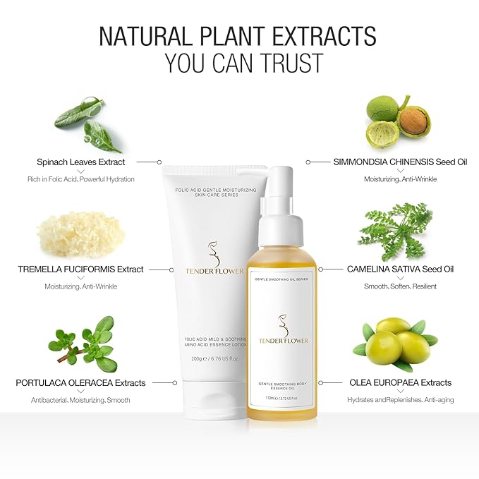 2PCS Folic Acid&Amino Acid,Essence combination of oil and lotion,Age-Defying Vegetable Glycerine for Skin Firms, Smooth, Anti Stretch Mark, Moisturizing 6.7 OZ +3.7 OZ-VivaGrace Women