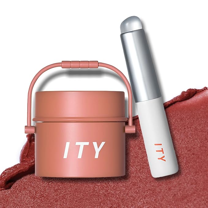 ITY Velvet Matte Finish Lip Stain-Mousse Textured Pudding Pot Lip Clay with Brush, Nude Shade, Dual-Use as Lipstick and Blush, Conceals Lip Lines, Rich Pigment, 0.21 oz (6g) in Terracotta Kiss-VivaGrace Women