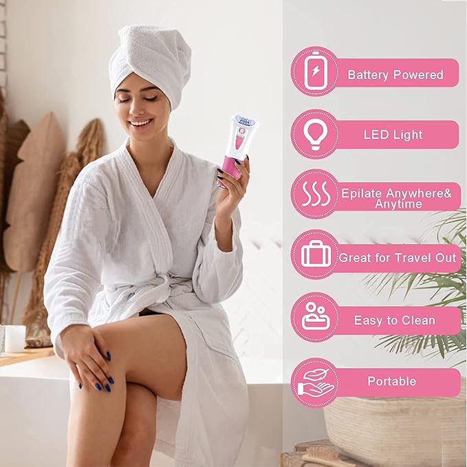 Glabrouse Skin Epilator, Epilators Hair Removal for Facial, Epilators with LED Light, Cordless Hair Removal Device, Epilator for Women, Facial Hair Removal for Bikini Arm Legs Armpits-VivaGrace Women