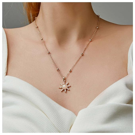 Bohemia Sun Choker Necklace Chain Sunflower Opal Pendant Necklace Gold Satellite Necklace Minimalist Sunflower Necklace Chain Jewelry for Women and Girls-VivaGrace Women