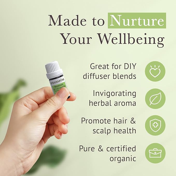 Pranarom USDA Certified Organic Rosemary Cineole Essential Oil (5ml), 100% Pure Undiluted Therapeutic Grade from Tunisia for Aromatherapy, Diffuser, Meditation, Massage, Relaxation-VivaGrace Women